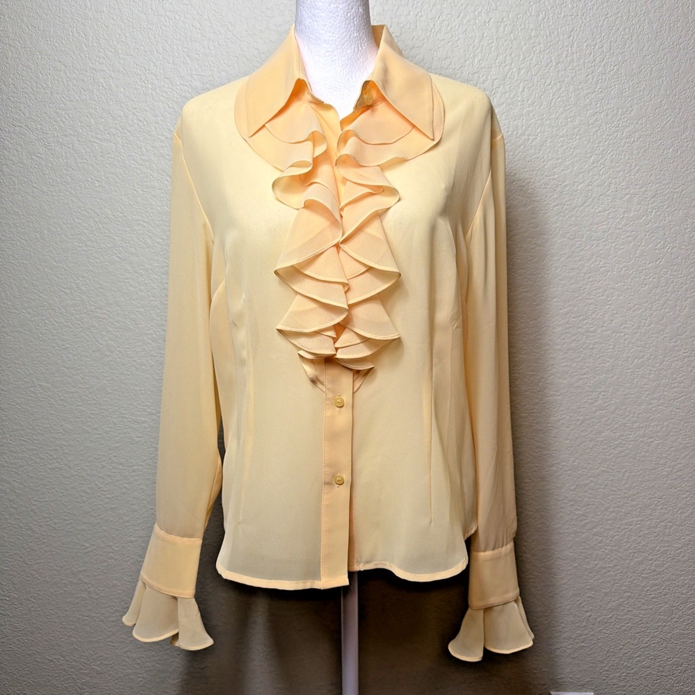 Forenza Romantic Poet Blouse 8 Yellow Cream Pirate Renaissance Chiffon Shirt VTG